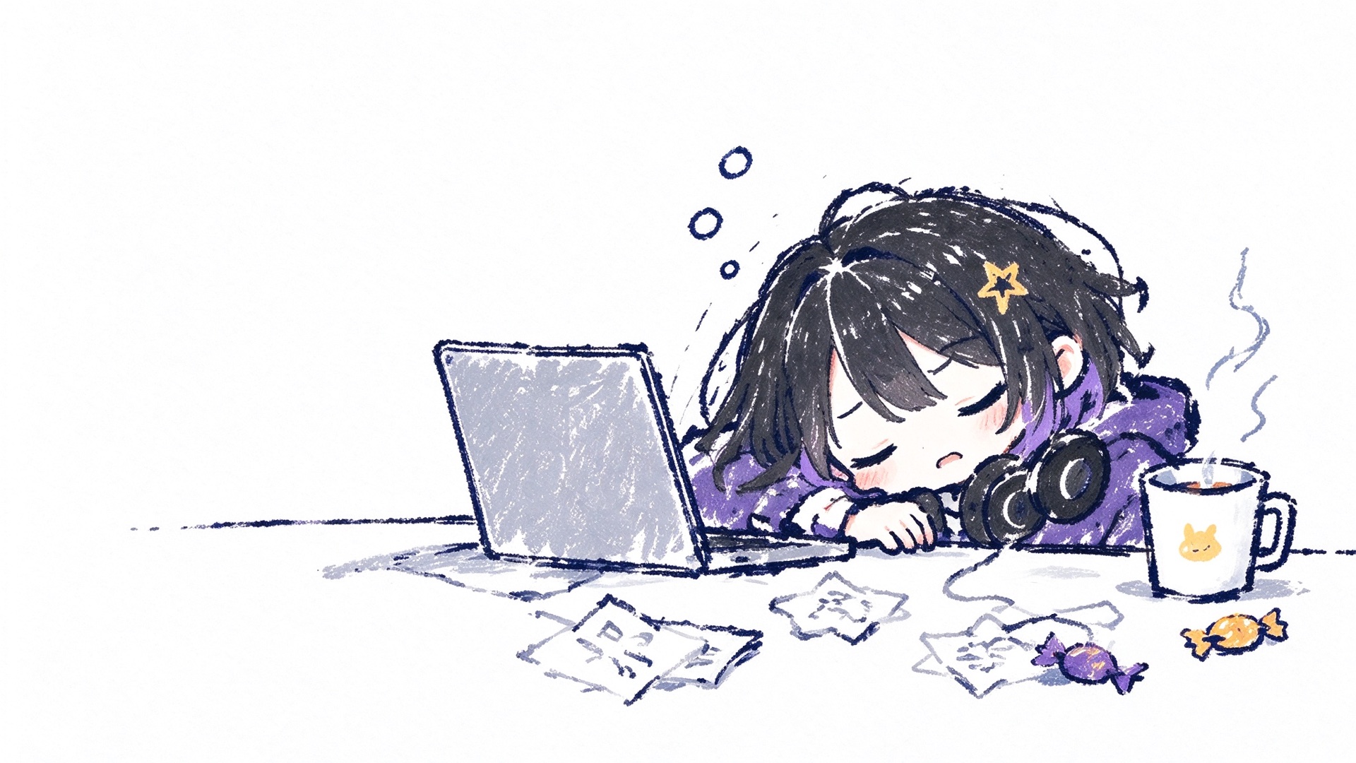看板娘:趴在書桌上打盹的手繪少女